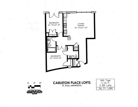 Floor plan for 2 beds, 2 baths, 1068 sqft